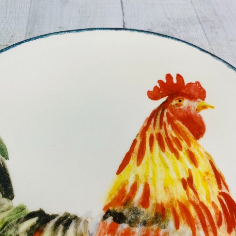 Southern Living ROOSTER Chicken Hand Crafted Italy Farmhouse Lunch Plate Set 5 - Picture 14 of 16